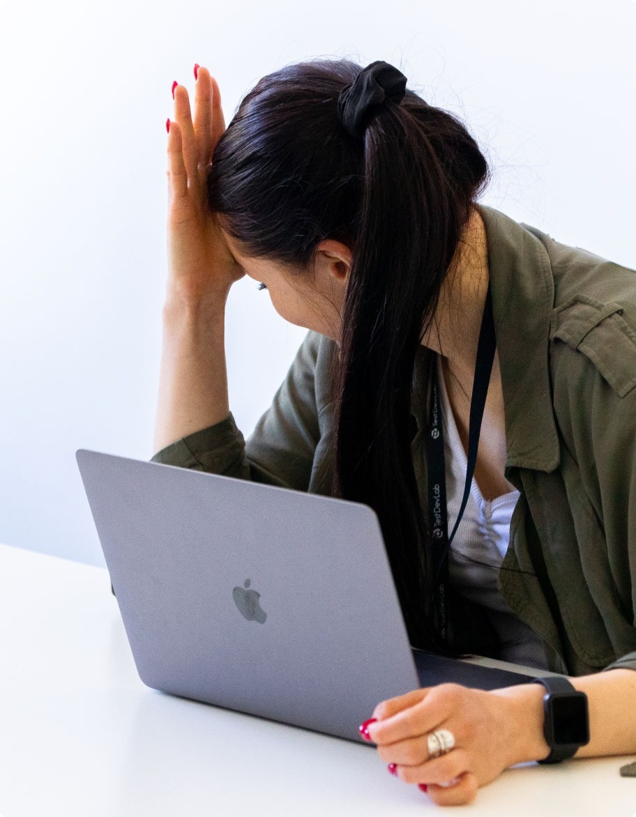 QA engineer frustrated because of a software bug.