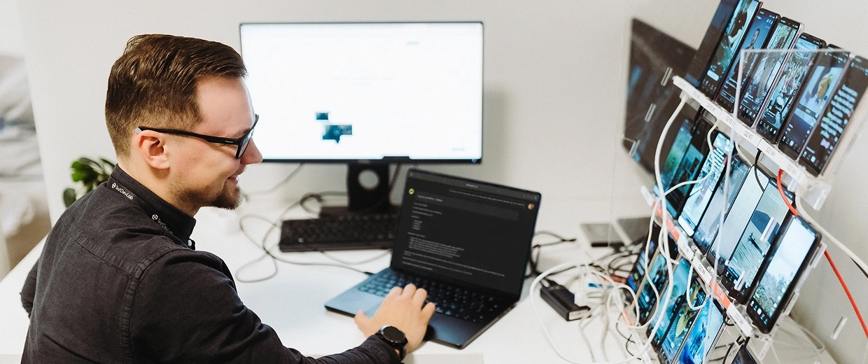 QA engineer working on AI-augmented testing at TestDevLab office