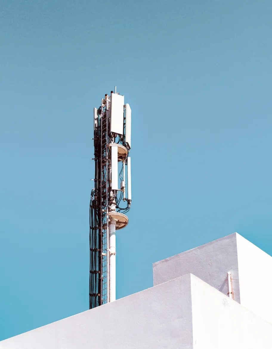 An ISP (Internet Service Provider) tower visible behind a building.
