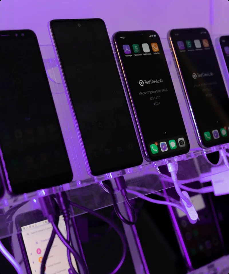 Mobile device rack used for test automation purposes.