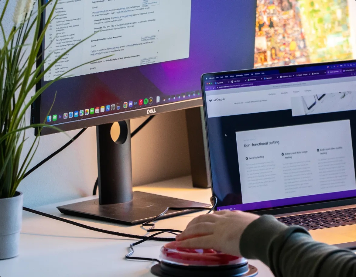 A QA engineer working on an accessibility testing project, using assistive tools.