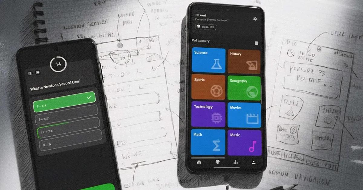 Two smartphones on top of sketches for mobile app design.
