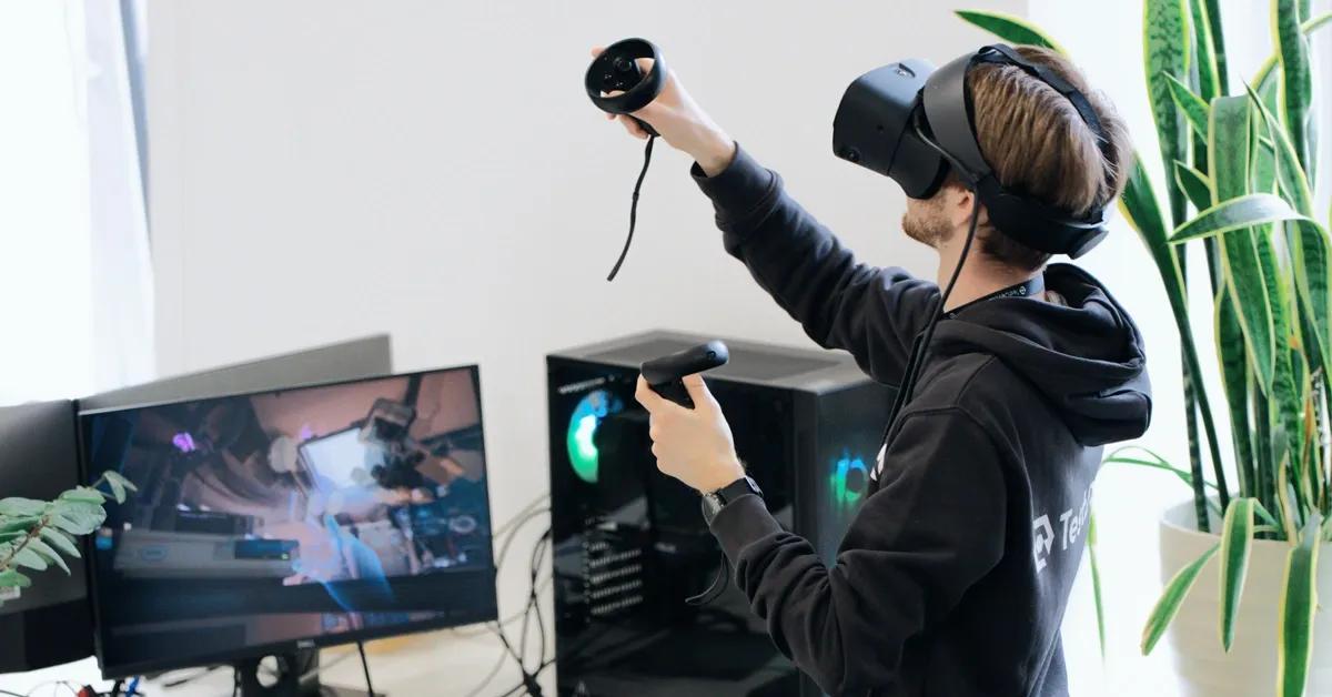 A man playing on his VR set