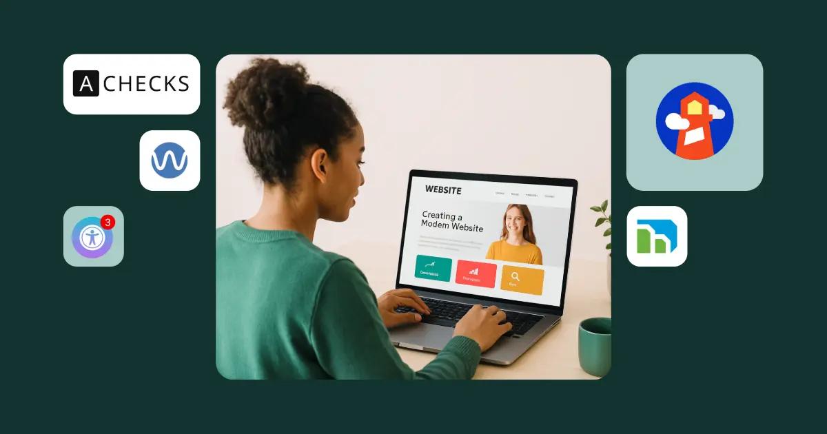 Woman using accessibility tools on a laptop.