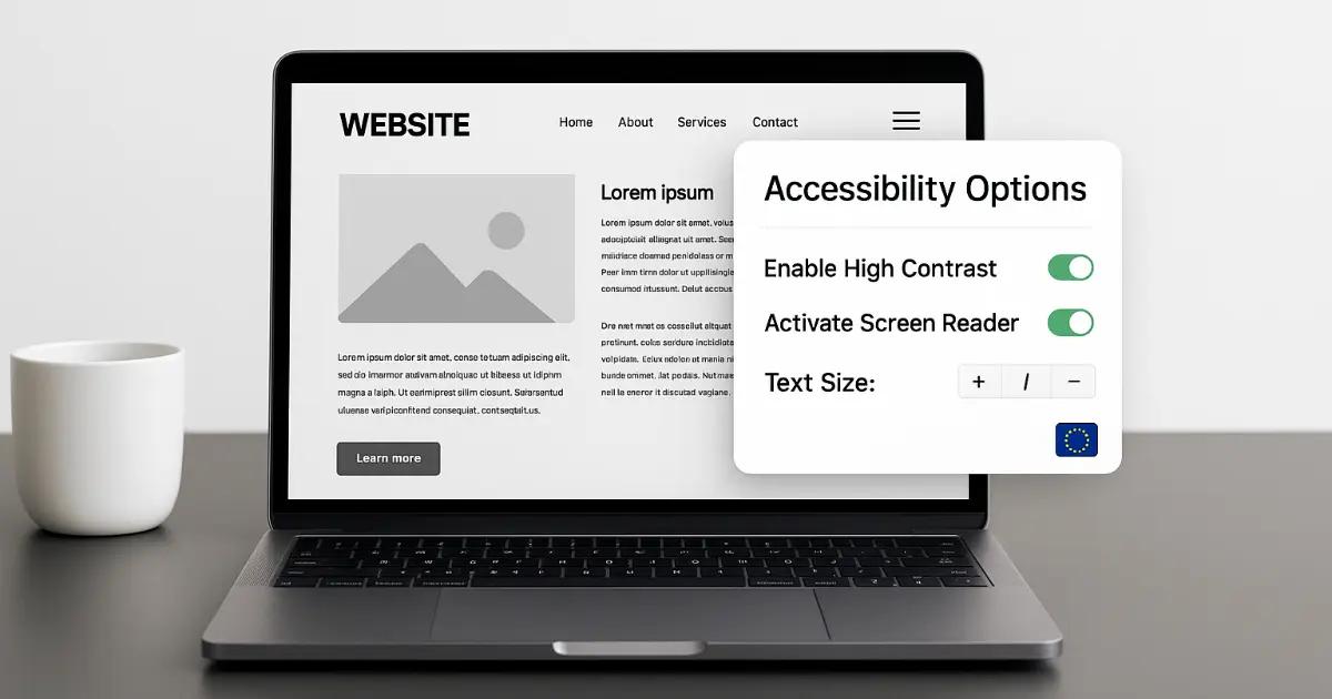 Laptop showing accessibility options like high contrast, screen reader activation, and text size adjustment.