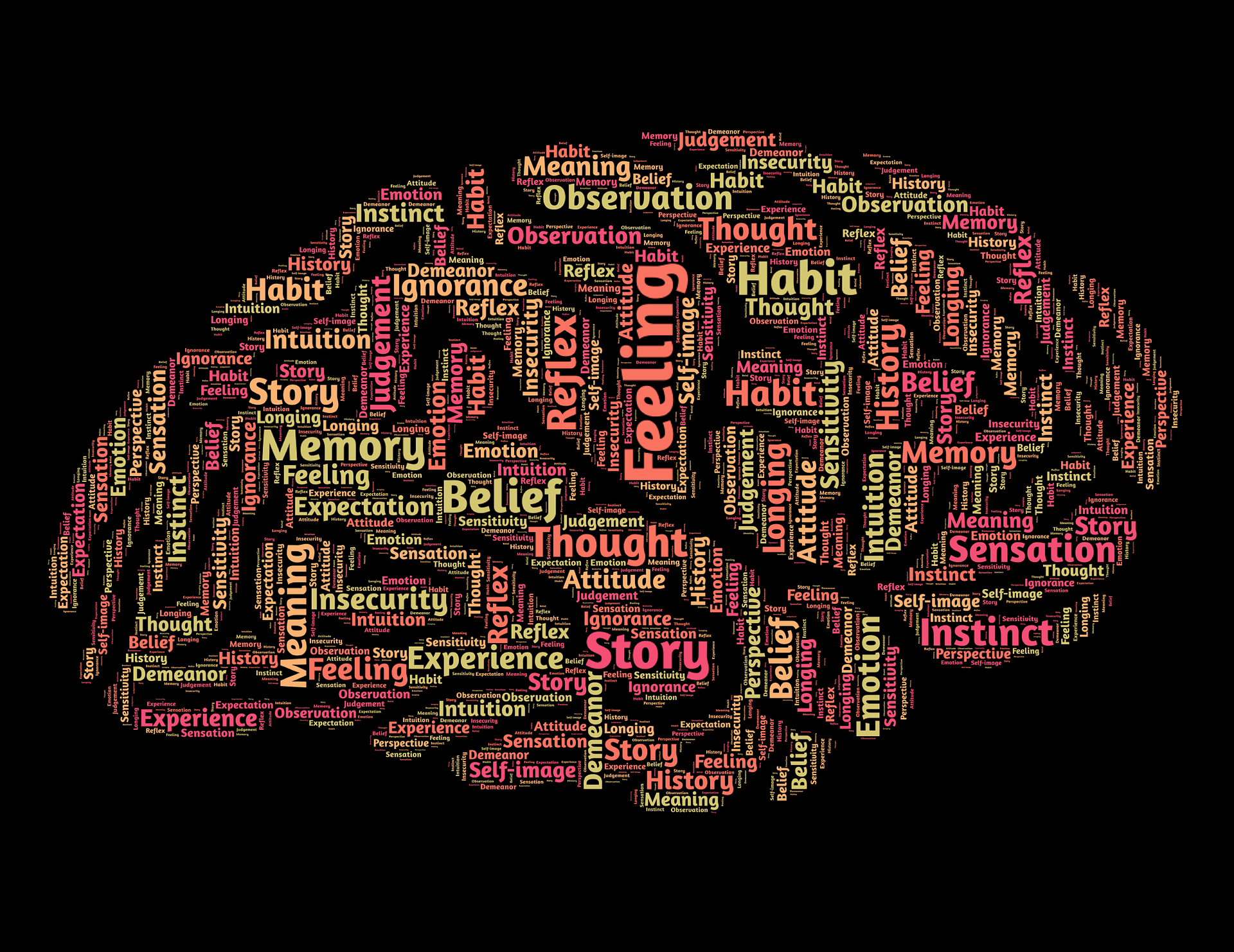 Brain depicted by various words