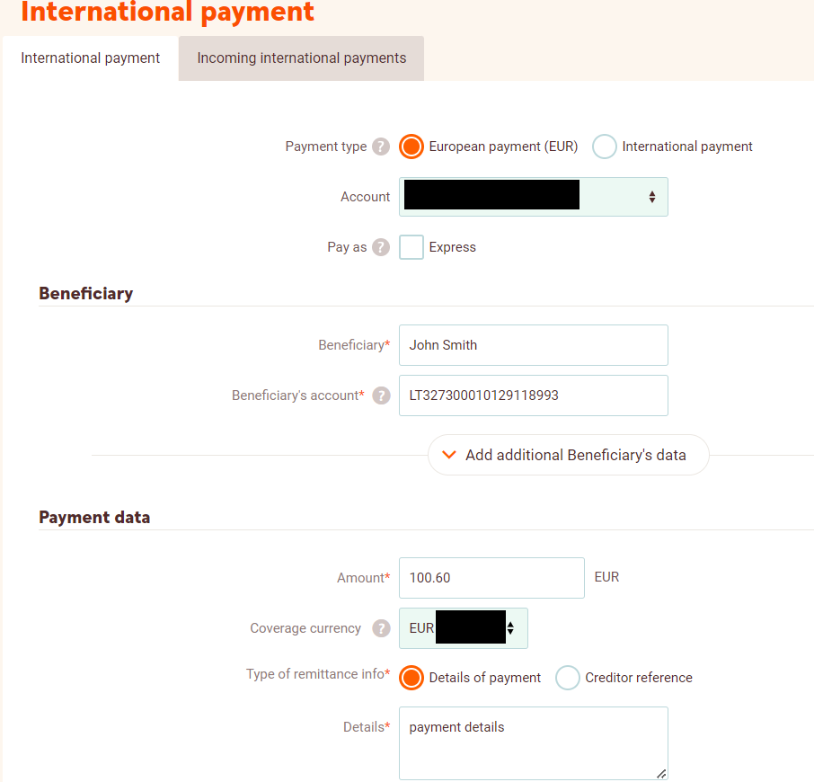 Payment screen