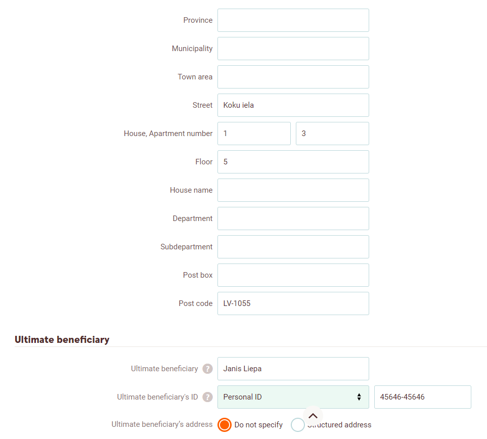 Payment screen